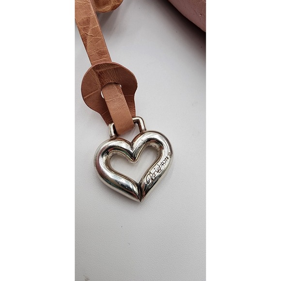 NWT Brighton Roselie Pink Leather Floral Shoulder Bag Silver Chain Heart Charm - Picture 16 of 16